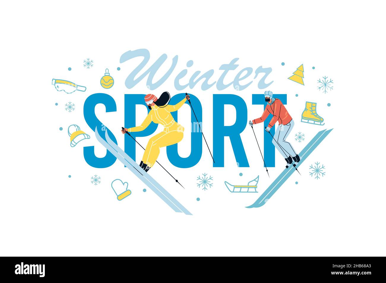 Affiche de sport d'hiver annonçant le sport de ski en montagne Illustration de Vecteur