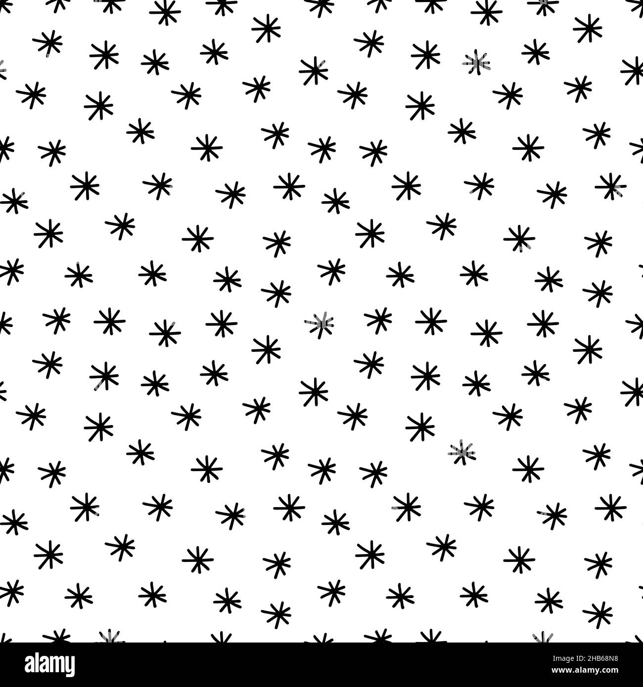 Motif abstrait sans couture dessiné à la main avec éléments en forme de flocon de neige.Texture noir et blanc. Illustration de Vecteur