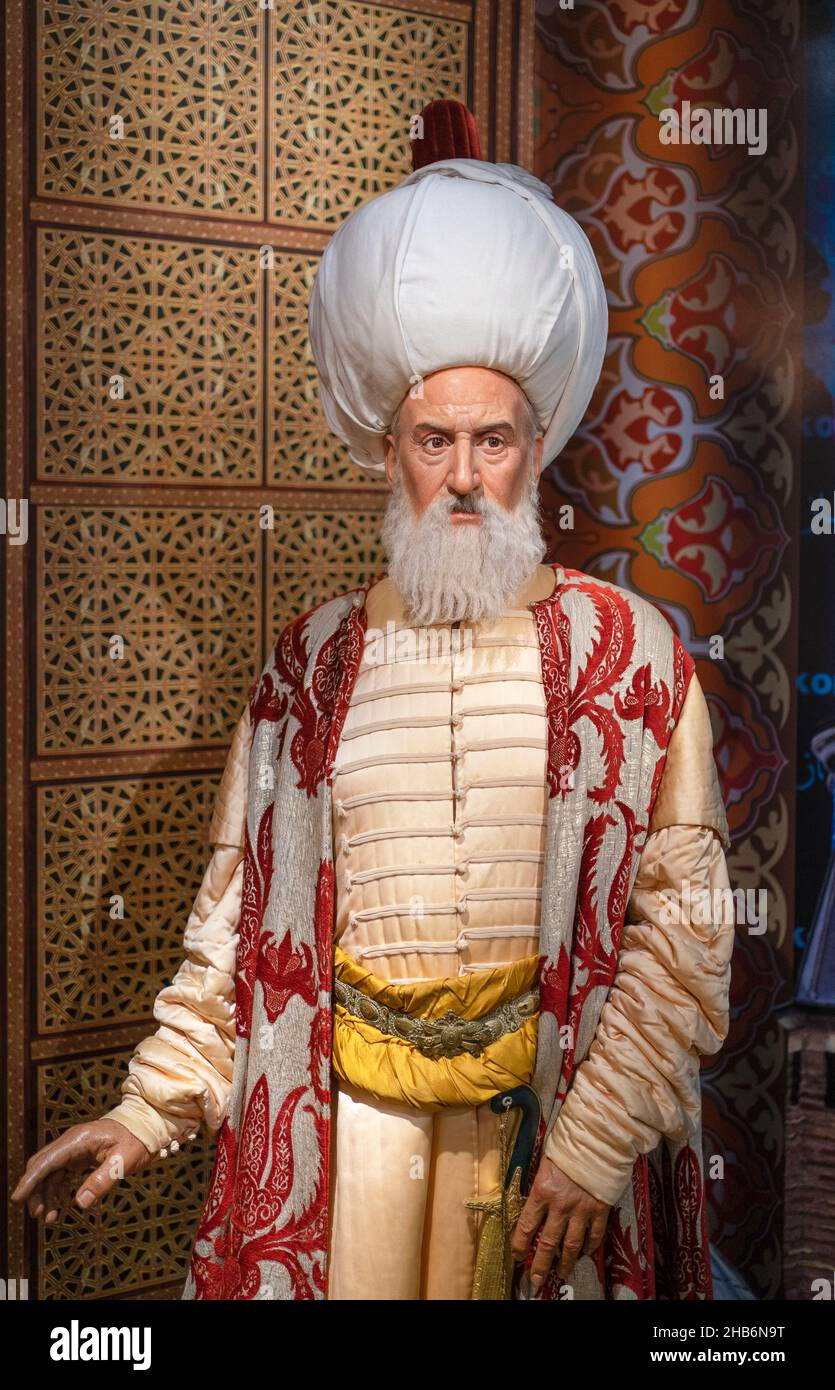 Kanuni Sultan Suleyman (Suleiman la magnifique ) sculpture en cire à Madame Tussauds Istanbul. Banque D'Images