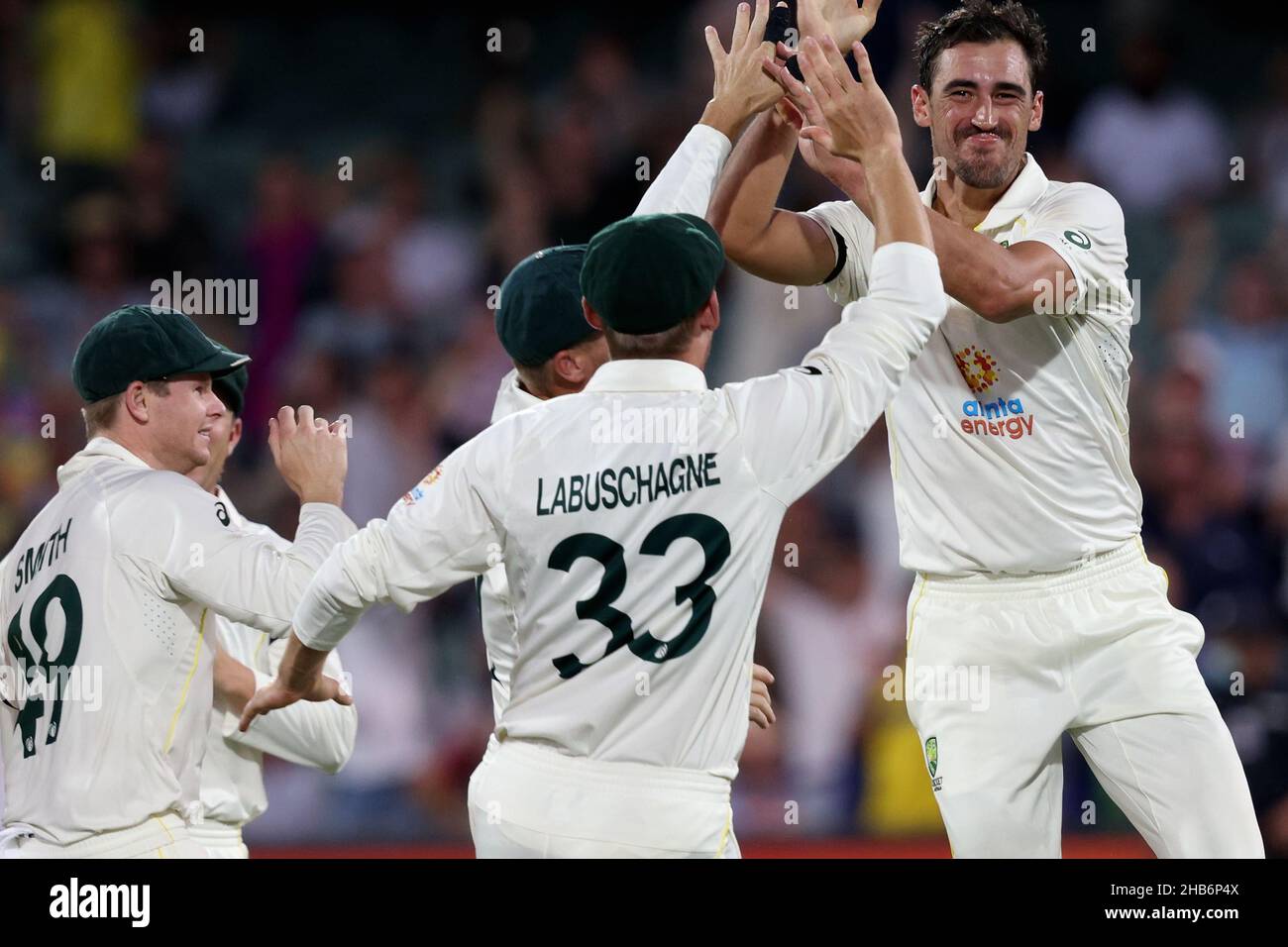 Adélaïde, Australie, 17 décembre 2021.Les célébrations qui ont suivi Rory Burns, d'Angleterre, ont fait équipe avec Mitchell Starc, d'Australie, lors du deuxième match de test de la série Ashes entre l'Australie et l'Angleterre.Crédit : Peter Mundy/Speed Media/Alay Live News Banque D'Images