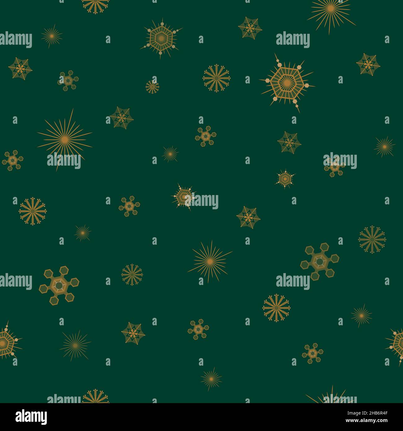 Noël hiver motif sans couture avec flocons de neige dorés sur fond vert foncé Illustration de Vecteur