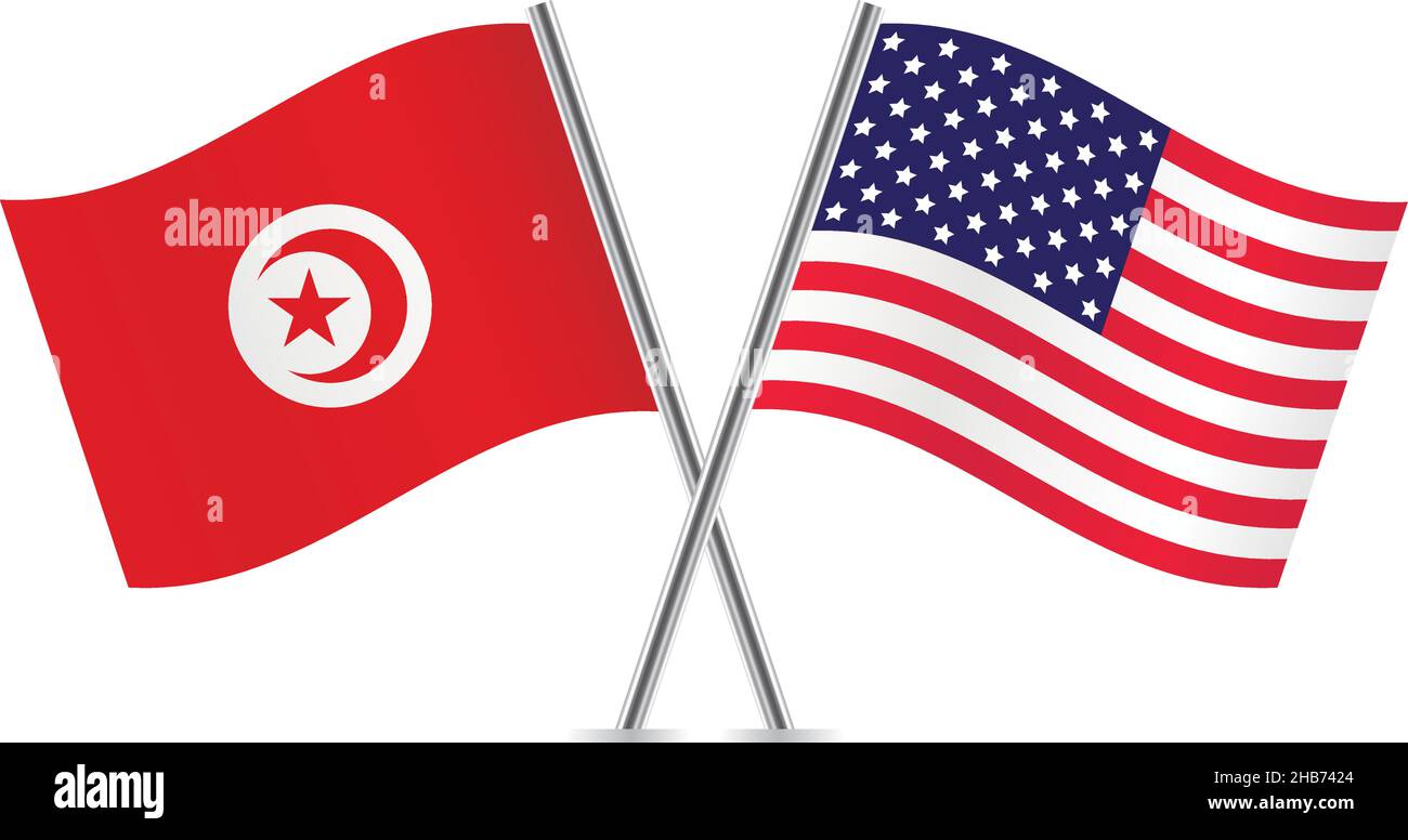 Drapeaux de l'Amérique et de la Tunisie.Illustration vectorielle. Illustration de Vecteur