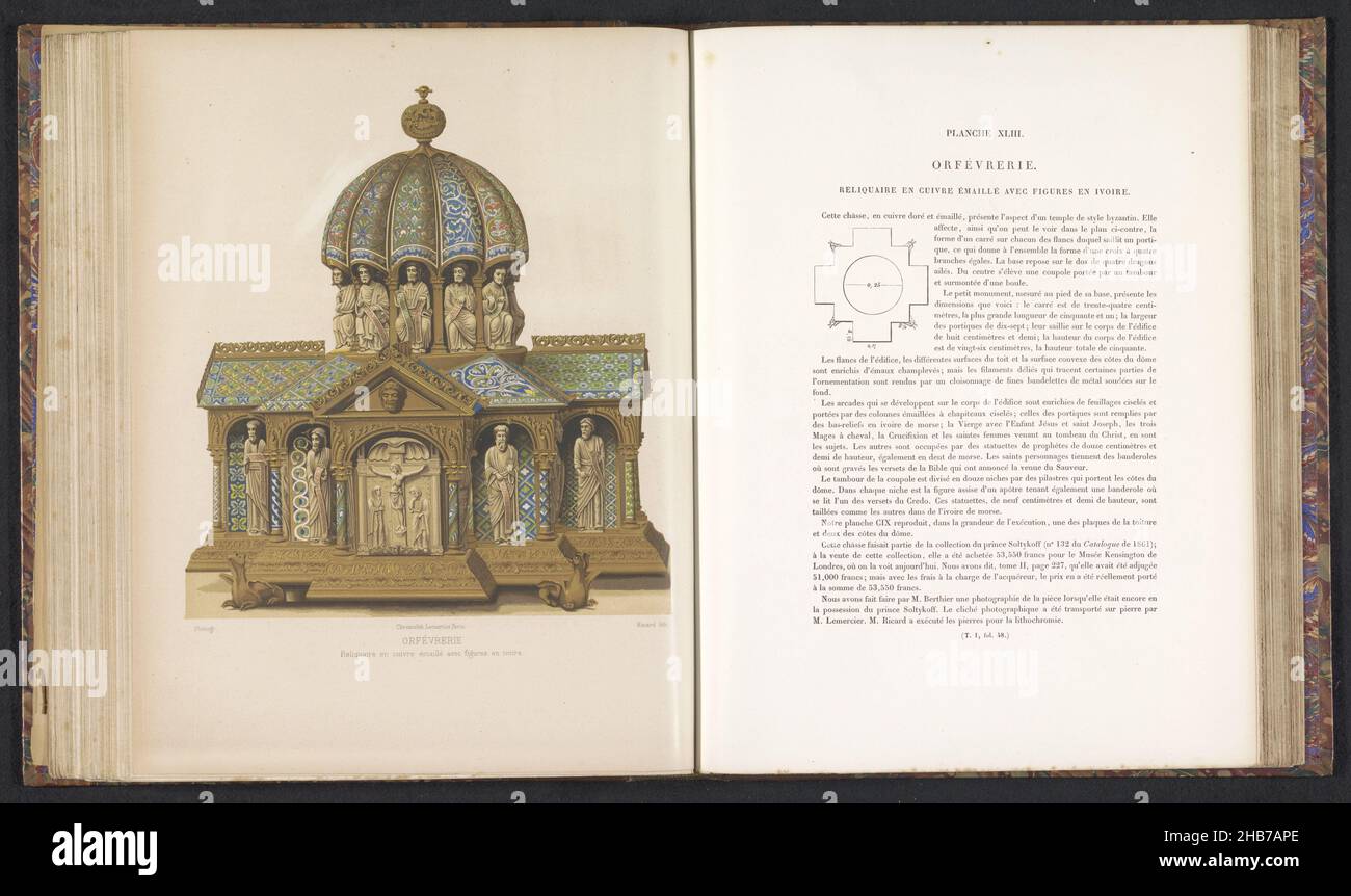 Reliquaire en cuivre avec figures ivoire, reliquaire en cuivre émaillé avec figures en ivoire, Orfévrerie (titre de série), imprimerie: Ricard, (mentionné sur objet), imprimerie: Joseph Rose Lemercier, (mentionné sur objet), Paris, c.1859 - avant 1864, papier, hauteur 226 mm × largeur 203 mm Banque D'Images