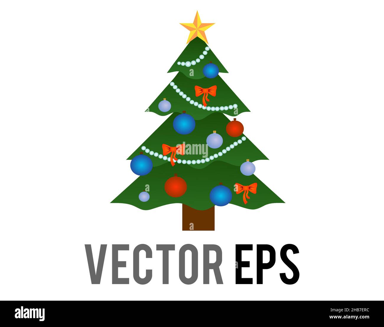 Le vecteur isolé dégradé vert arbre de noël icône avec boule de décoration rubans et étoile Illustration de Vecteur