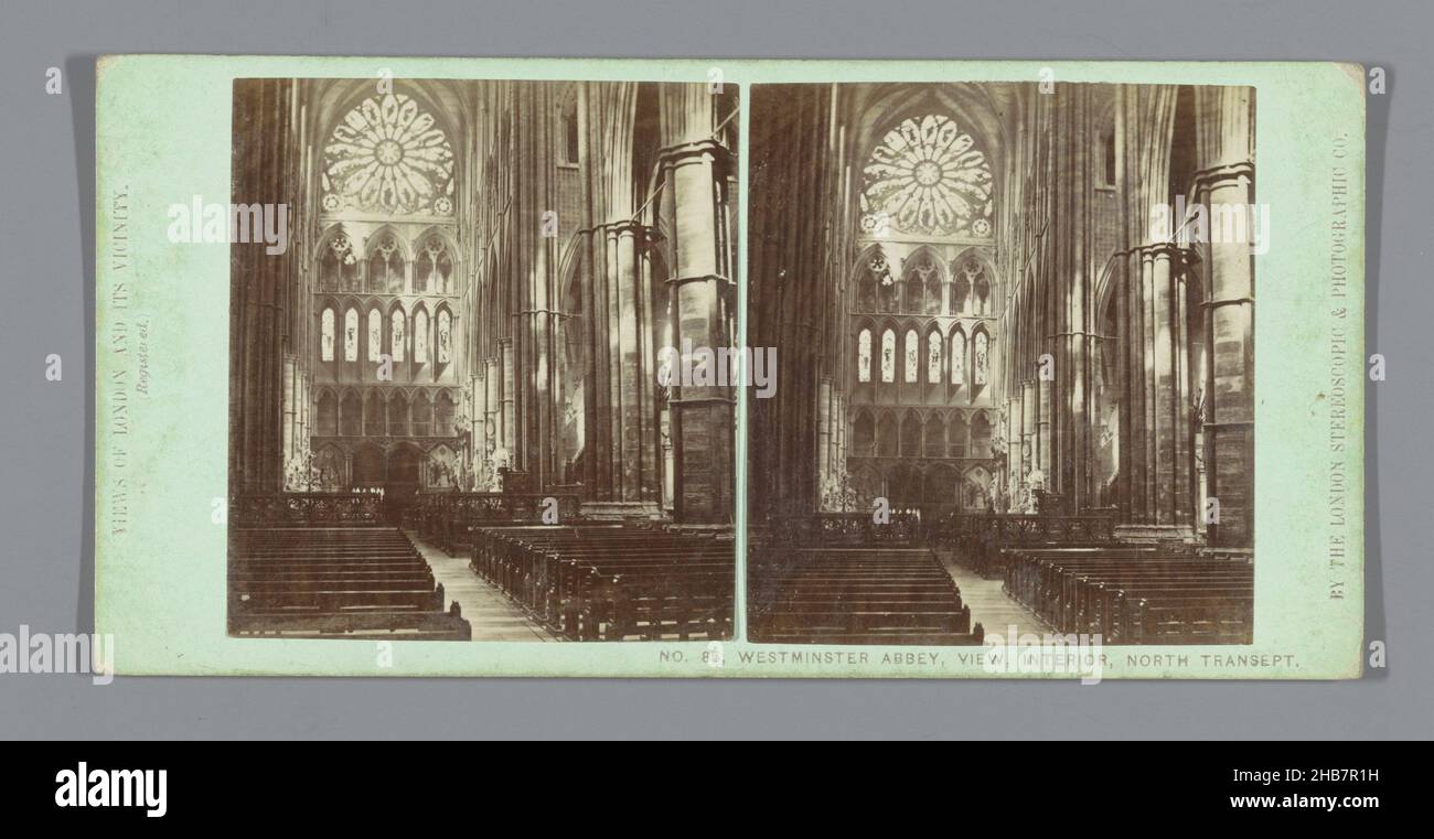 Intérieur de l'abbaye de Westminster, vue sur le transept nord, l'abbaye de Westminster, vue, intérieur, transept nord (titre sur objet), vues de Londres et de ses environs (titre de série sur objet), la London Stereoscopic and Photographic Company (mentionné sur objet), Photographic Company (mentionné sur objet), Westminster Abbey, c.1854 - c.1880, carton, imprimé albumine, hauteur 85 mm × largeur 170 mm Banque D'Images