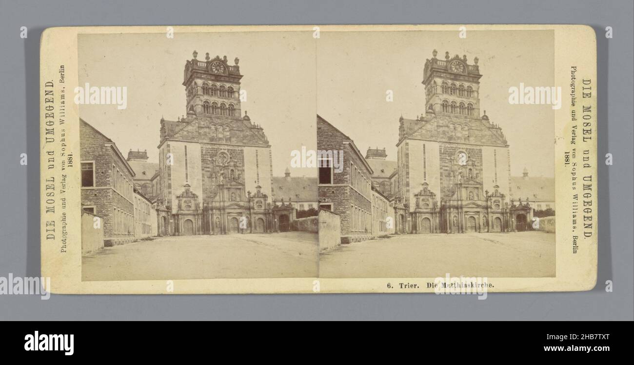 Façade de l'abbaye bénédictine de Saint-Matthias à Trèves, Trèves.Die Matthiaskirche (titre sur objet), Die Mosel und Umgegend (titre de la série), Sophus Williams (mentionné sur objet), éditeur: Sophus Williams (mentionné sur objet), Trèves, éditeur: Berlin, 1881, carton,imprimé albumine, hauteur 85 mm × largeur 170 mm Banque D'Images