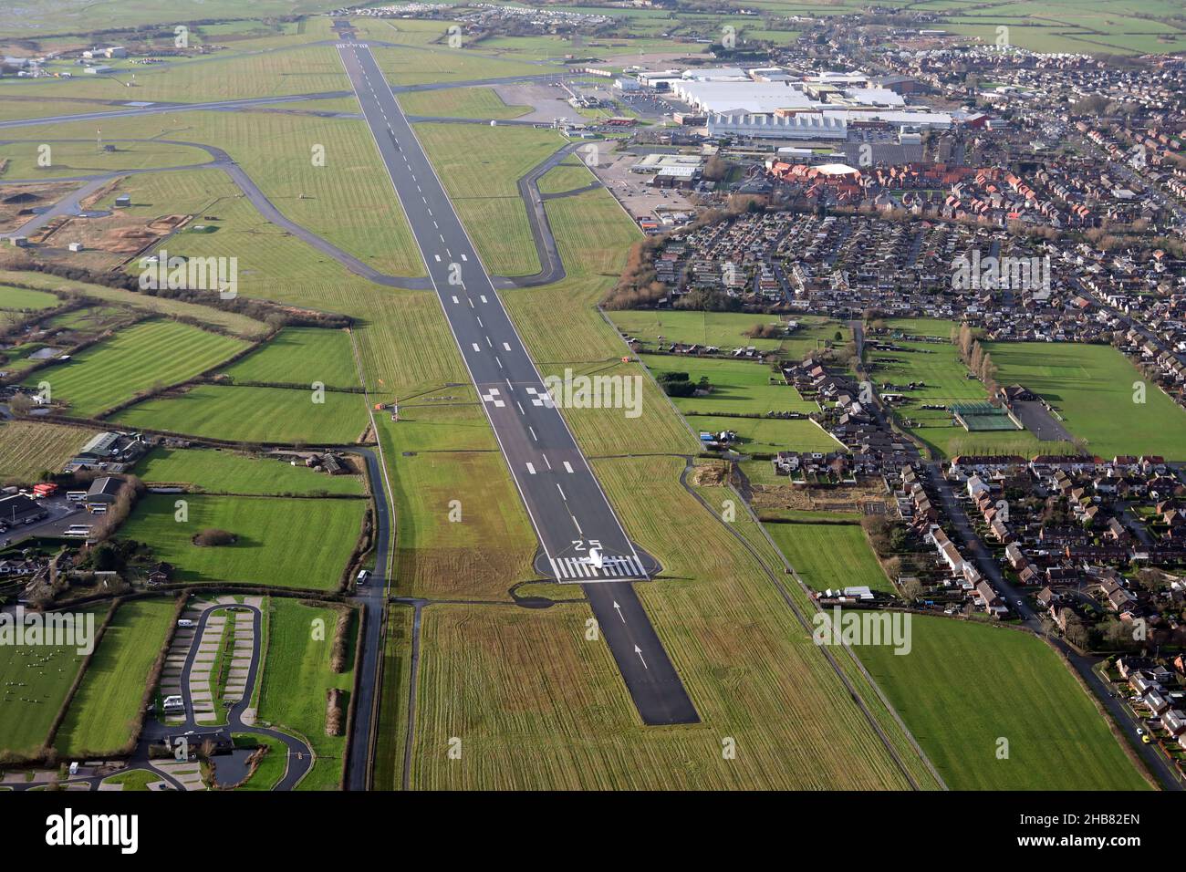 Vue aérienne de l'aérodrome de Warton dans le Lancashire Banque D'Images