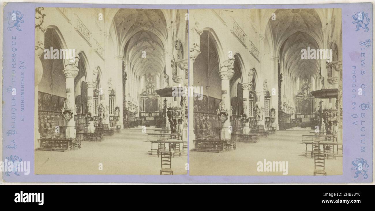 Intérieur de l'église Saint-Paul à Anvers, Anvers, l'église Saint-Paul, vue levier sous l'orgue (titre sur objet), la Belgique pittoresque et monumentale, vues de la Belgique (titre de série sur objet), Jules Hippolyte Queval (mentionné sur objet), Anvers, 1866 - 1870, carton, papier,imprimé albumine, hauteur 85 mm × largeur 175 mm Banque D'Images