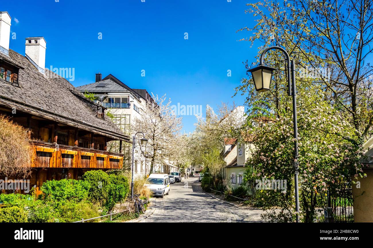 Vieux bâtiments historiques dans la rue preysing, Haidhausen Munich Banque D'Images