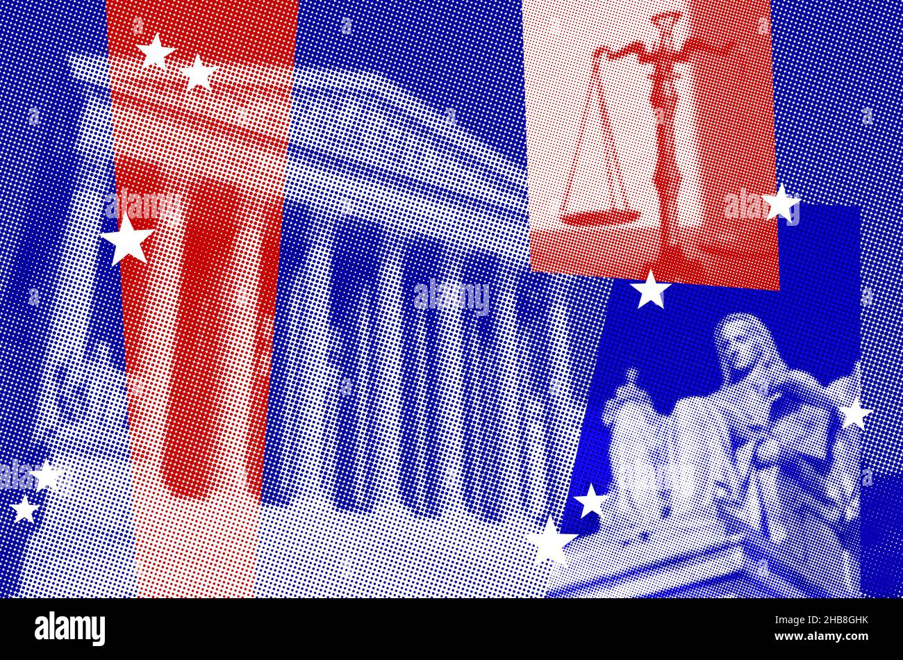 USA, Washington D.C., Pixelated graphique de l'édifice de la Cour suprême avec la contemplation de la statue et de l'échelle de la Justice Banque D'Images