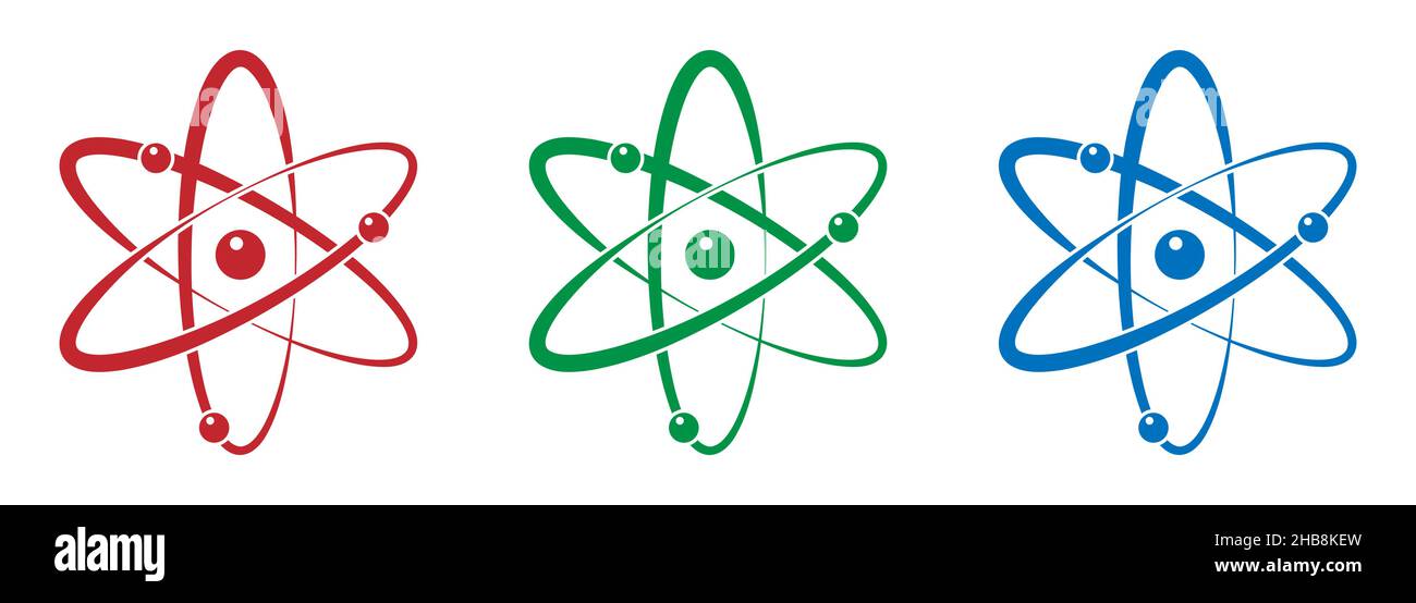 Icône Atom dans un design plat.Définissez le symbole de molécule ou d'atome dans différentes couleurs.Illustration vectorielle Illustration de Vecteur