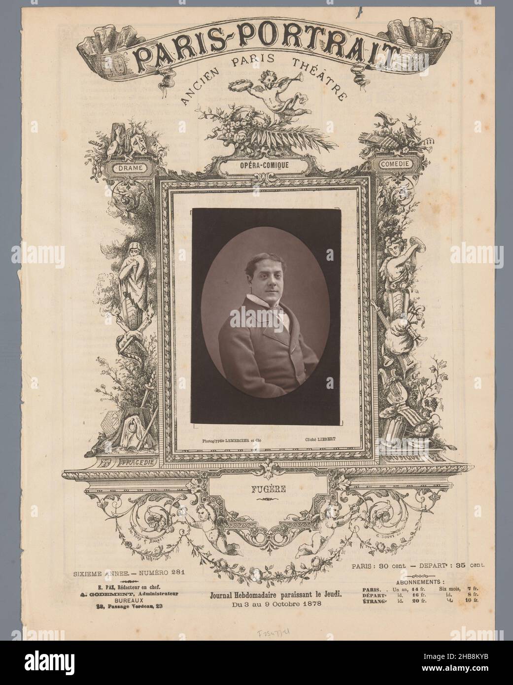 Portrait de Fugère, Fugère, Alphonse-Justin Liébert, (mentionné sur l'objet), Lemercier & Cie.,(mentionné à l'objet), c.1873 - avant 1880, papier, hauteur 124 mm × largeur 86 mm Banque D'Images
