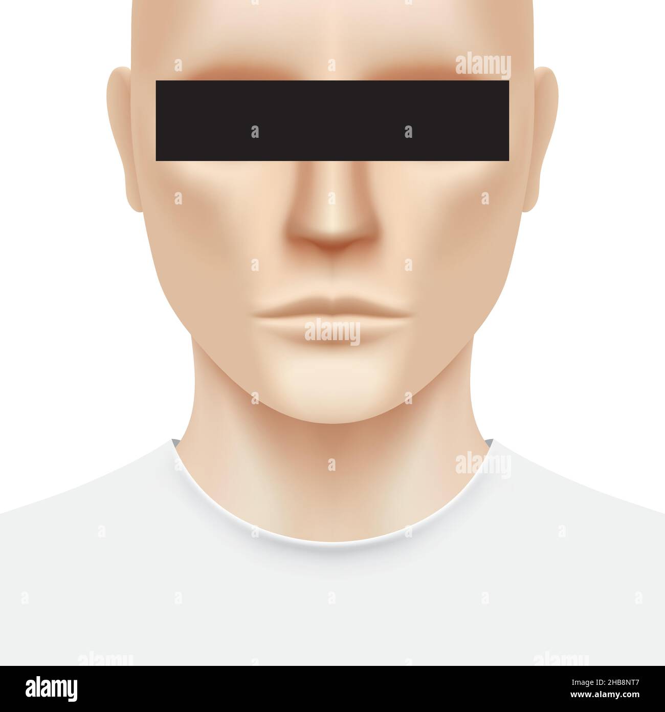 Un homme blanc avec une barre noire couvrant ses yeux, isolé sur fond blanc.Illustration du vecteur portrait d'une personne inconnue. Illustration de Vecteur