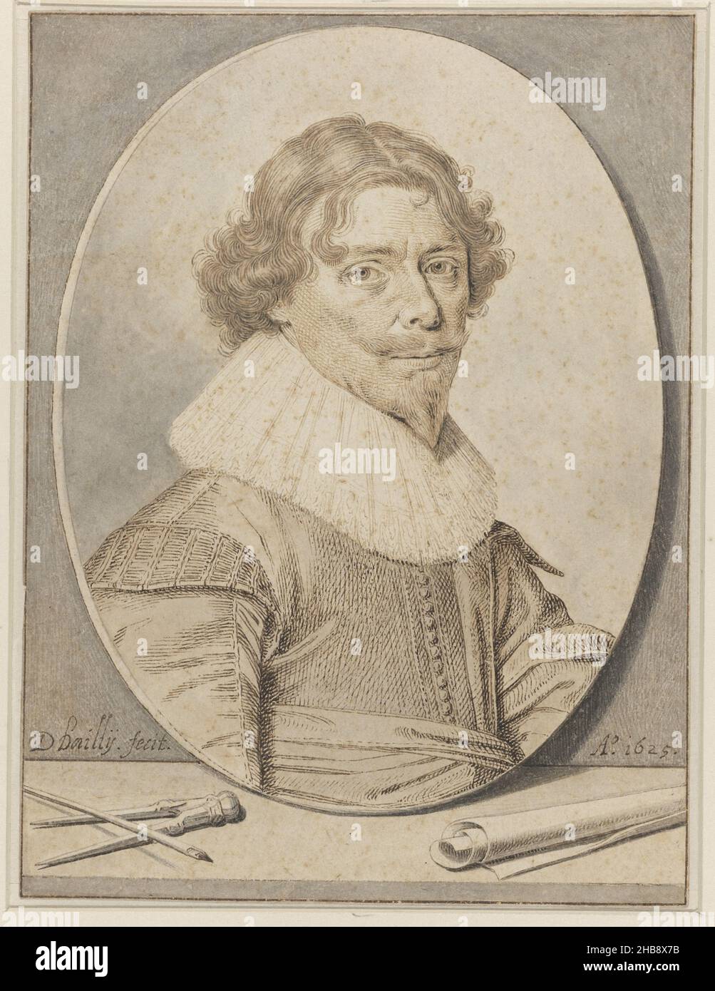 Autoportrait de David Bailly, dessinateur: David Bailly, 1625, papier, encre,stylo, pinceau, hauteur 182 mm × largeur 137 mm Banque D'Images