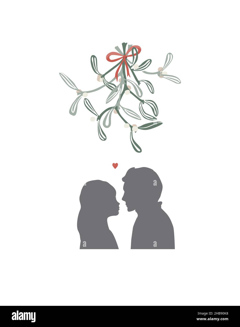 Noël embrassant sous branche de GUI.Le gars et la fille vont embrasser.Un premier baiser doux.Relations, amour, date, amour, affection,les adolescents adorent Illustration de Vecteur