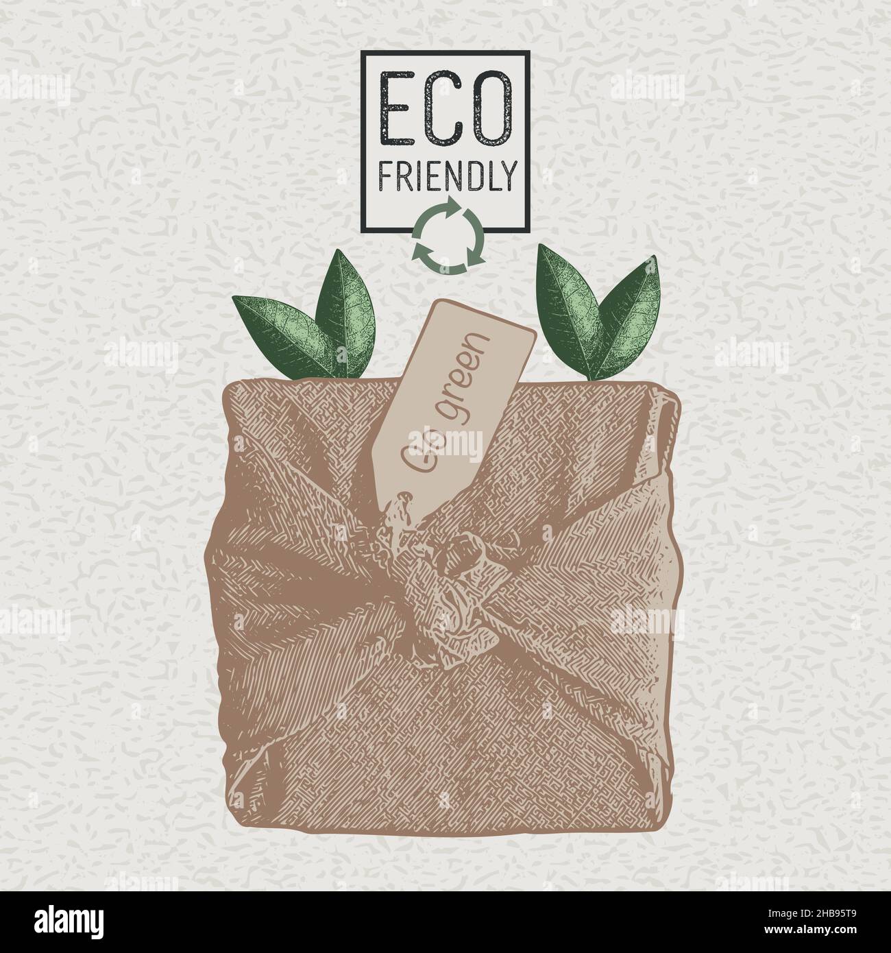Envoltura ecológica para regalo, réutilisable, reciclabe.Productos ecologique, en beneficio del medio ambiente. Illustration de Vecteur