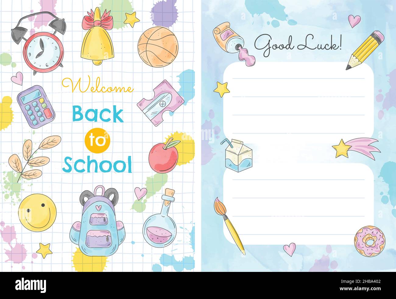 modèle de carte d'illustration de motif vectoriel watercolor back school Illustration de Vecteur