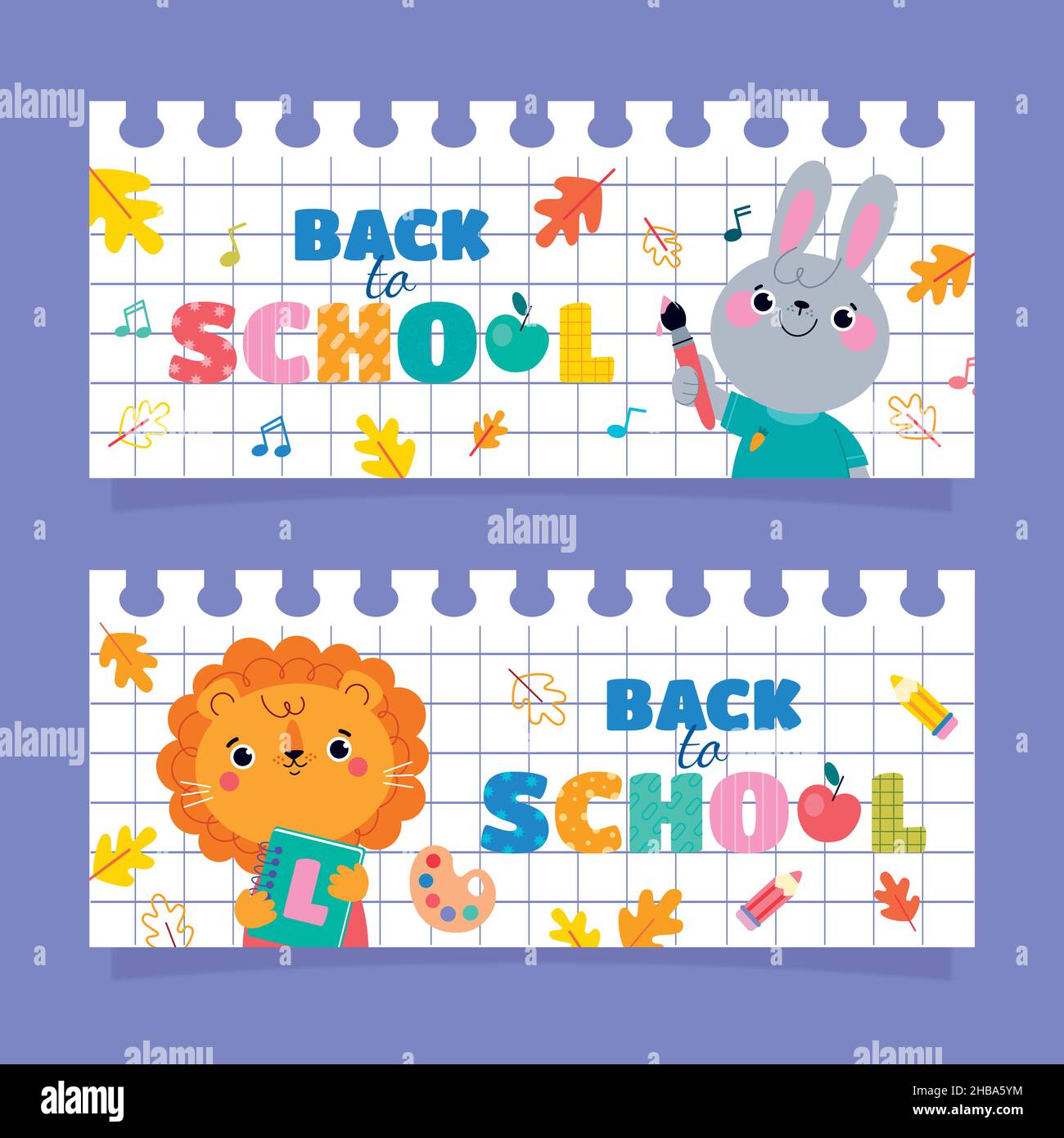 ensemble de bannières pour illustrations vectorielles à dos plat pour l'école Illustration de Vecteur