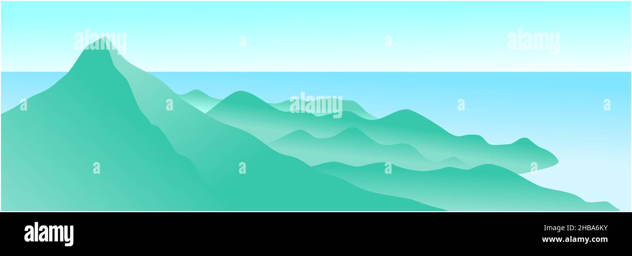 forêt de crêtes de montagne bleu vert avec mer et lac Illustration de Vecteur