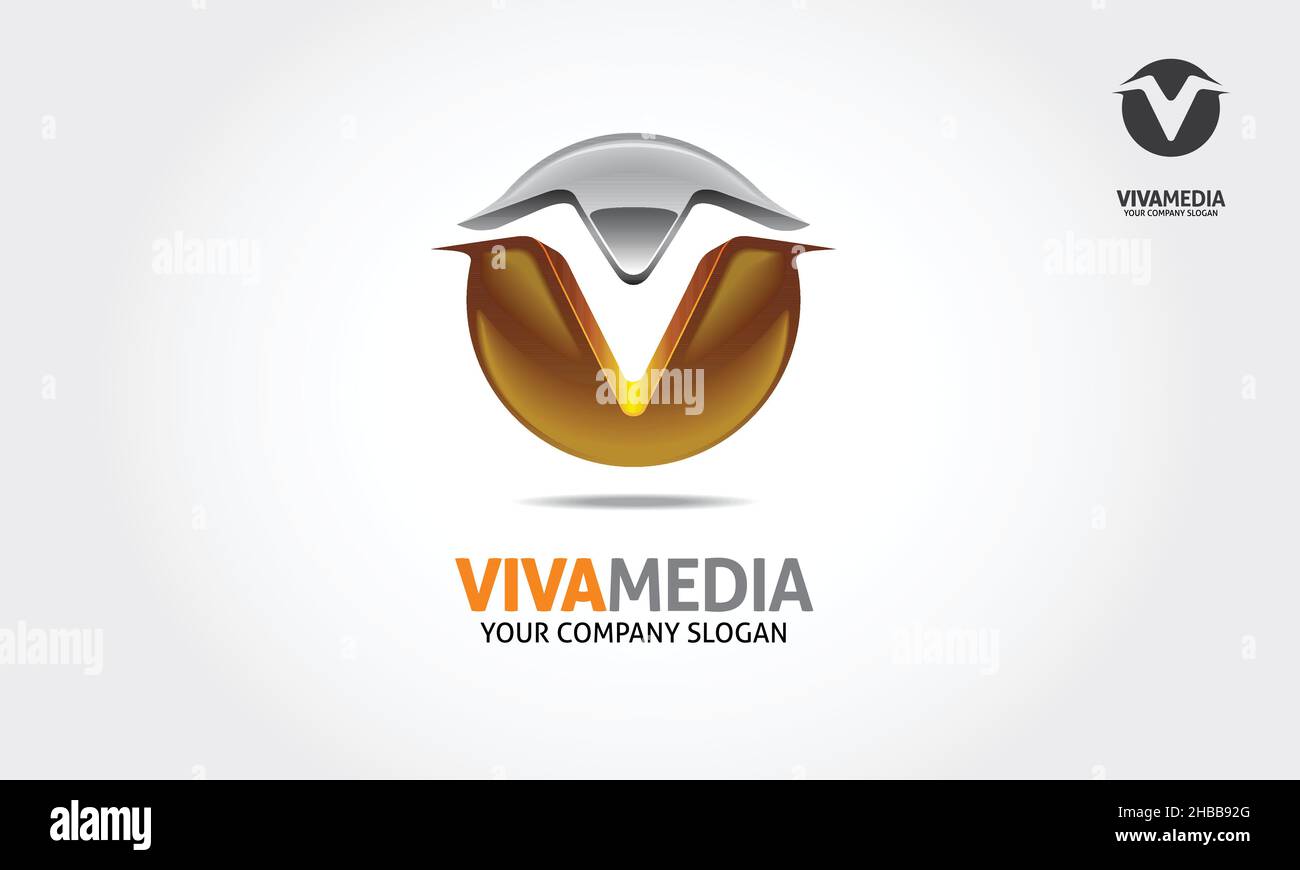 Illustration du logo Viva Media jaune.Il s'agit d'un excellent modèle de logo adapté à votre entreprise afin d'améliorer son processus de communication. Illustration de Vecteur