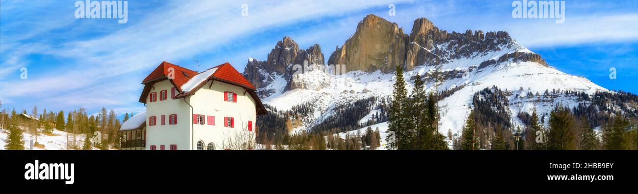 Dolomiten- Panorama du Rosengarten en hiver, Italie - Dolomiten, Rosengartenpanorama en hiver Banque D'Images