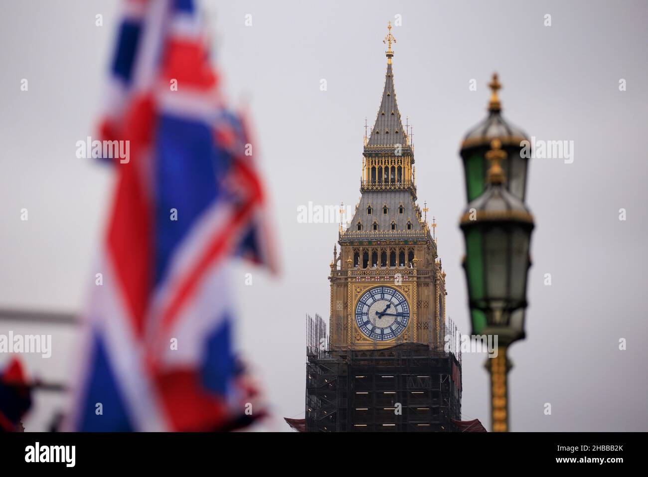 Big Ben, la tour Elizabeth est révélée de derrière l'échafaudage après 4 ans de travaux d'amélioration qui sont presque terminés.La face de l'horloge et t Banque D'Images