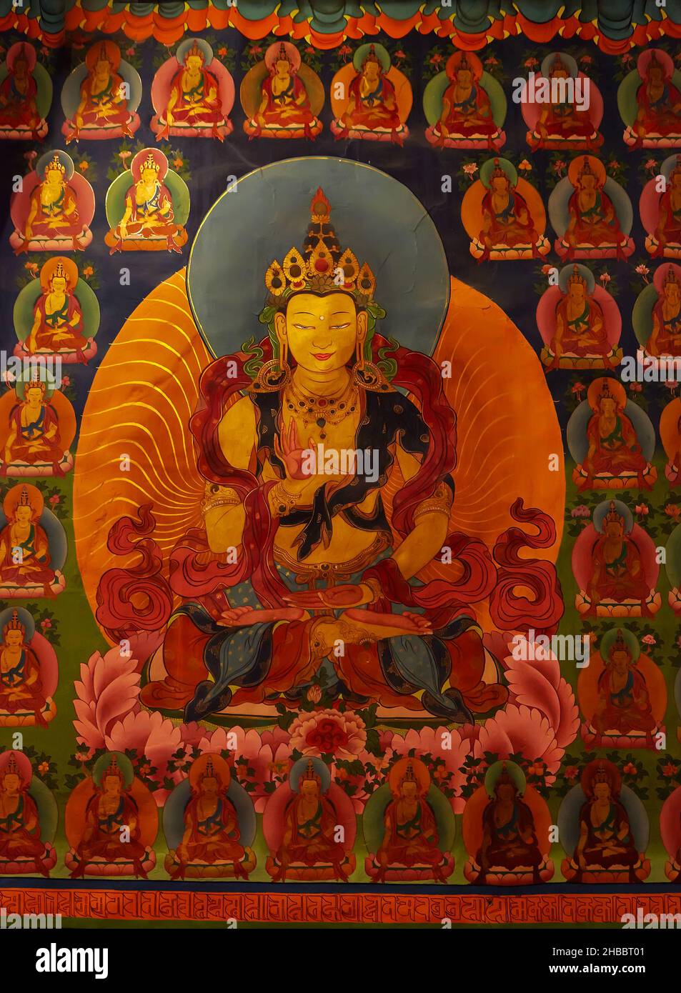 Peintures murales sur le bouddhisme tantrique (enseignements tantriques de Vajrayana) dans le monastère de Hemis .Mille buddhas - fragment Banque D'Images