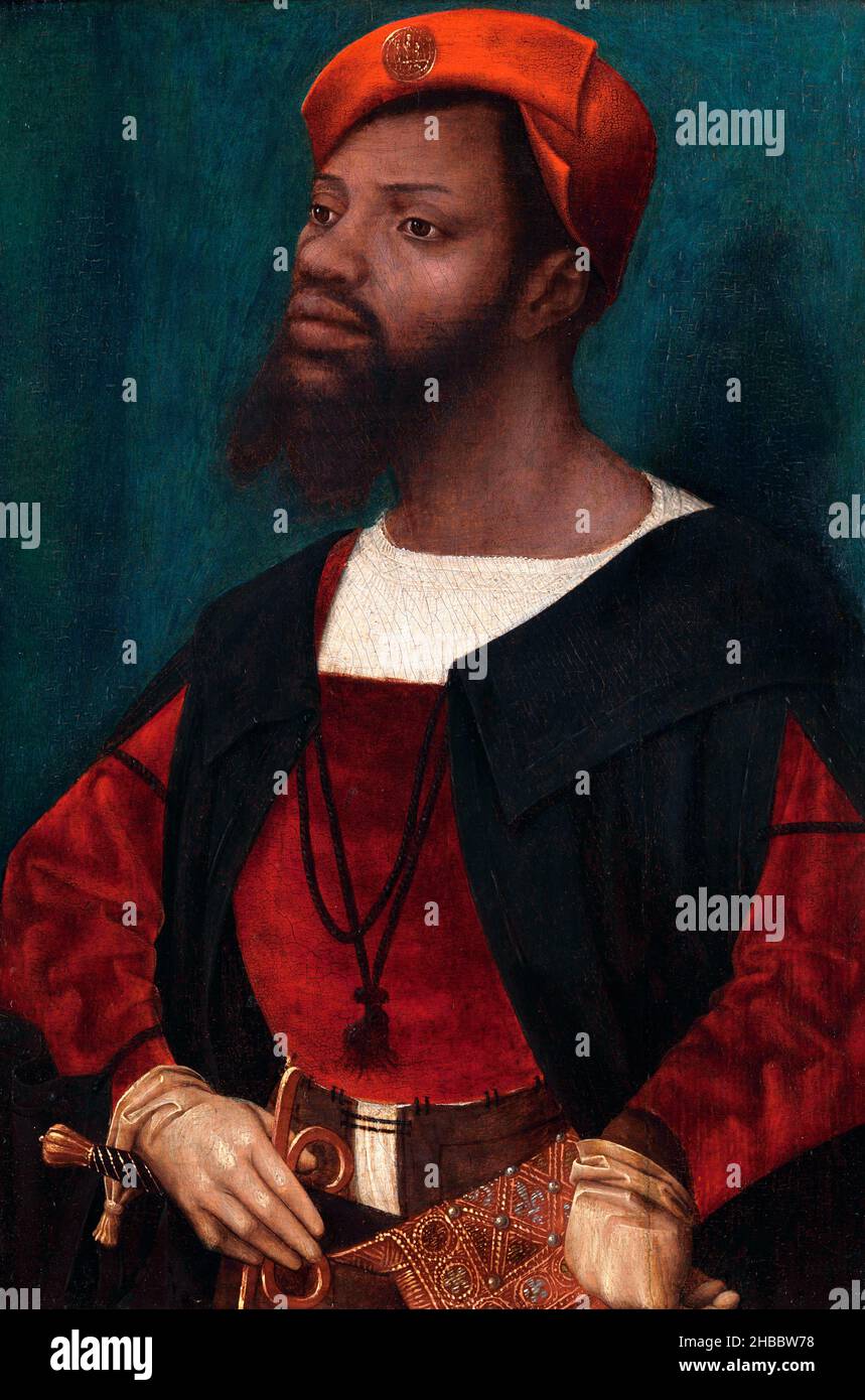 Portrait d'un homme africain (Christophle plus?)Par Jan Mostaert (c.1475 – 1552/1553), huile sur panneau, c.1525-30 Banque D'Images