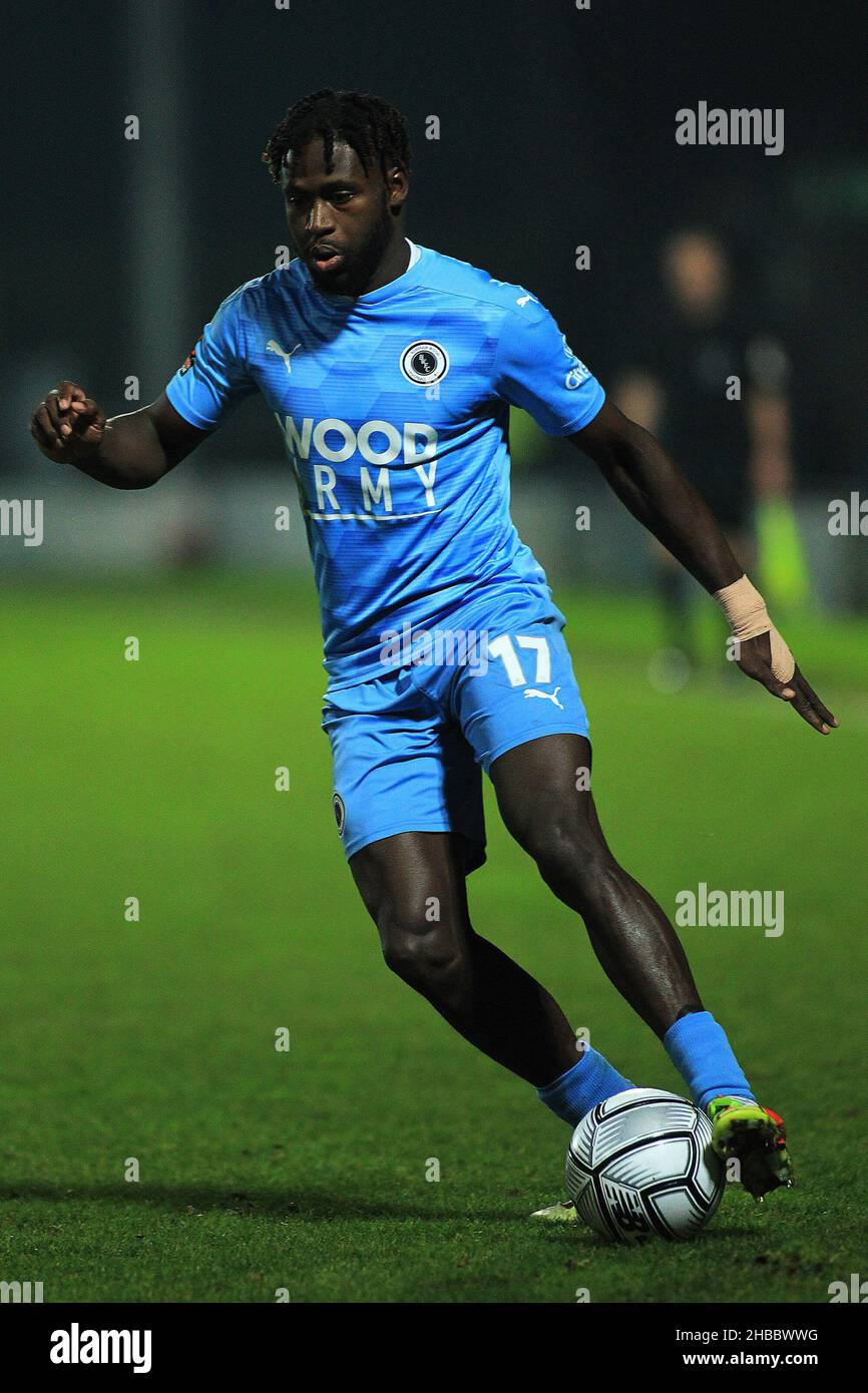 Londres, Royaume-Uni.18th décembre 2021.Jacob Mendy de Boreham Wood en action pendant le jeu.FA Trophée, 3rd Round Match, Barnett v Boreham Wood au Hive Stadium de Londres le samedi 18th décembre 2021. Cette image ne peut être utilisée qu'à des fins éditoriales.Utilisation éditoriale uniquement, licence requise pour une utilisation commerciale.Aucune utilisation dans les Paris, les jeux ou les publications d'un seul club/ligue/joueur. photo par Steffan Bowen/Andrew Orchard sports photographie/Alay Live news crédit: Andrew Orchard sports photographie/Alay Live News Banque D'Images