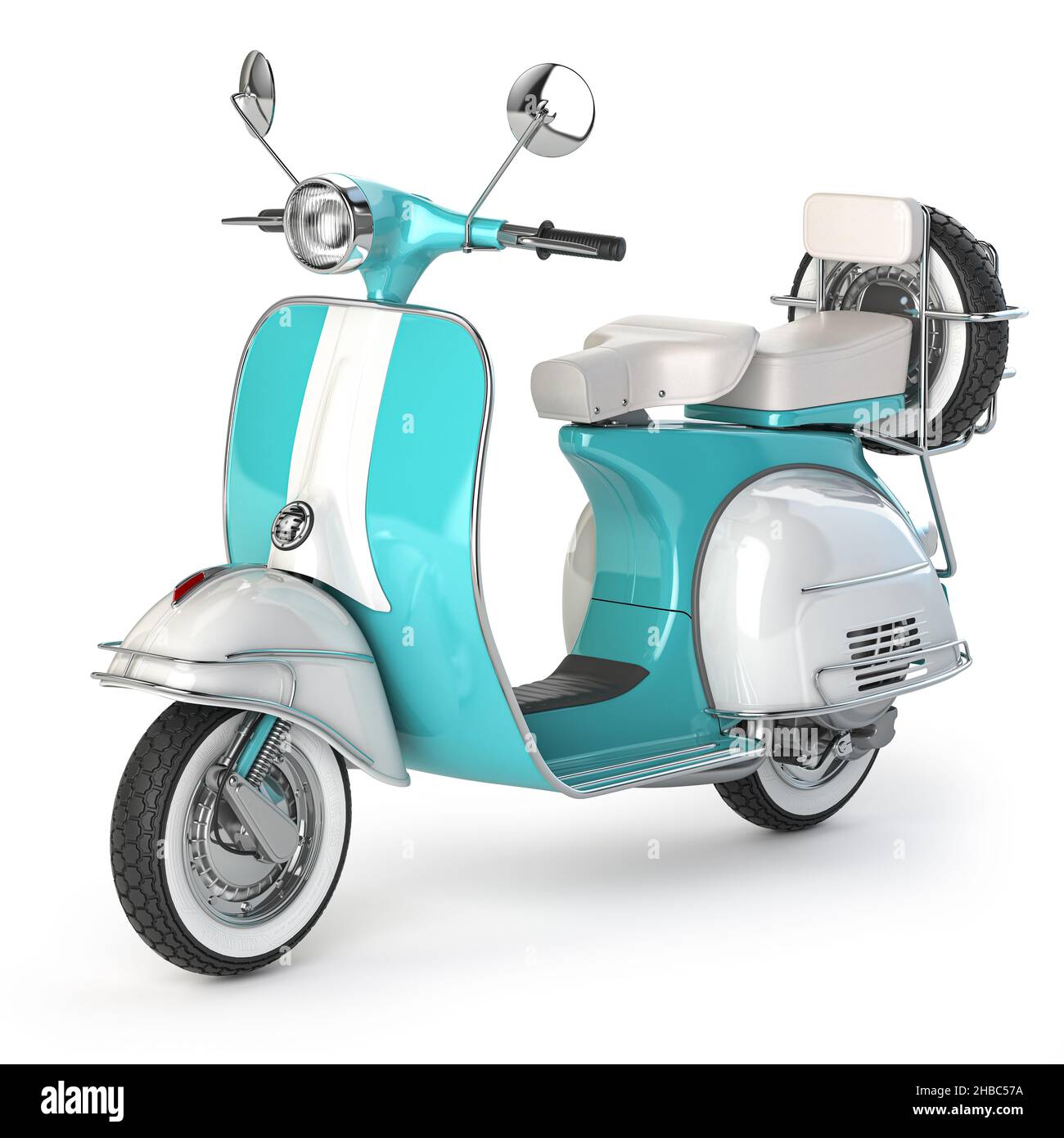 Classique vintage scooter, moto ou mobylette isolé sur whte.illustration 3d Banque D'Images
