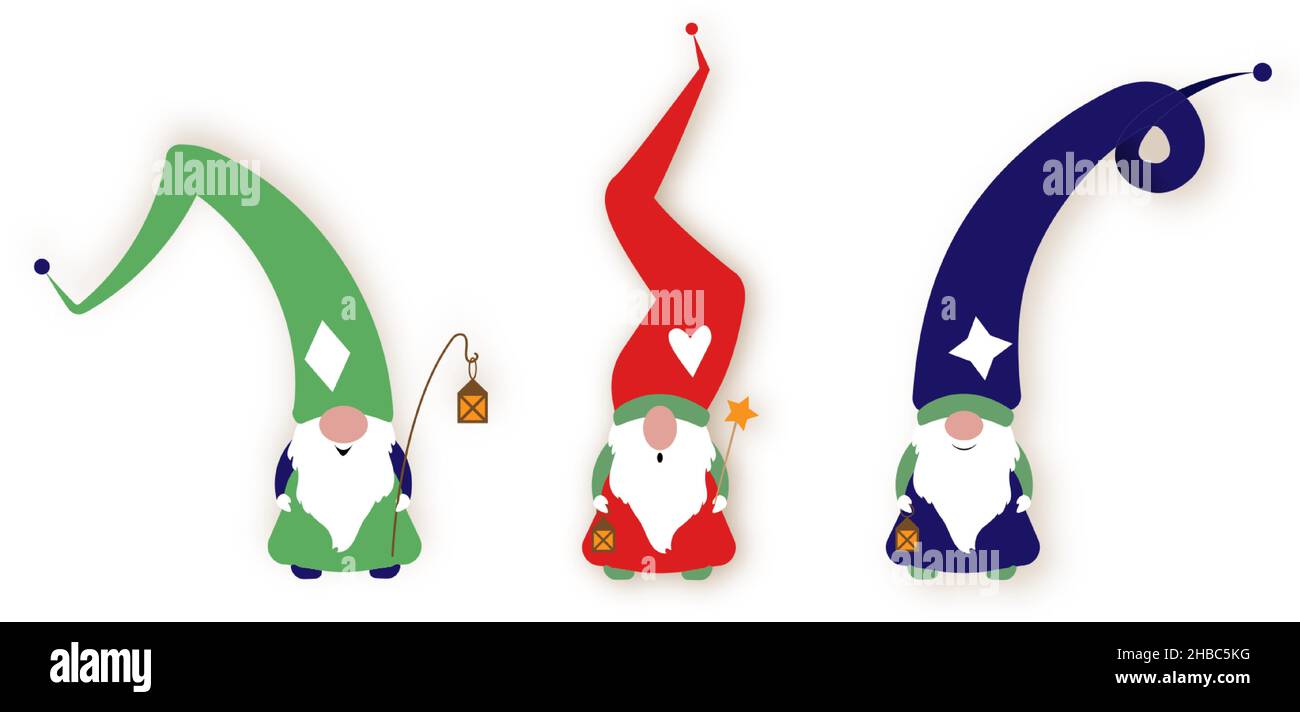 Ensemble de Gnome de Noël, Gnome scandinave nordique, joli Noël Santa Gnome Elf.Illustration vectorielle isolée sur fond blanc.Éléments de Noël Illustration de Vecteur
