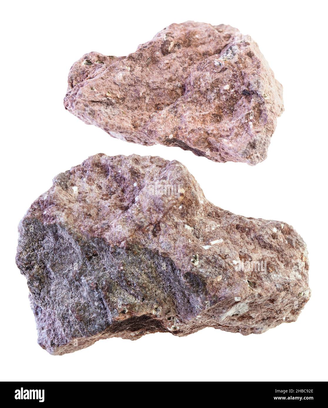 Ensemble de pierres roses Ash Tuff découpées sur fond blanc Banque D'Images