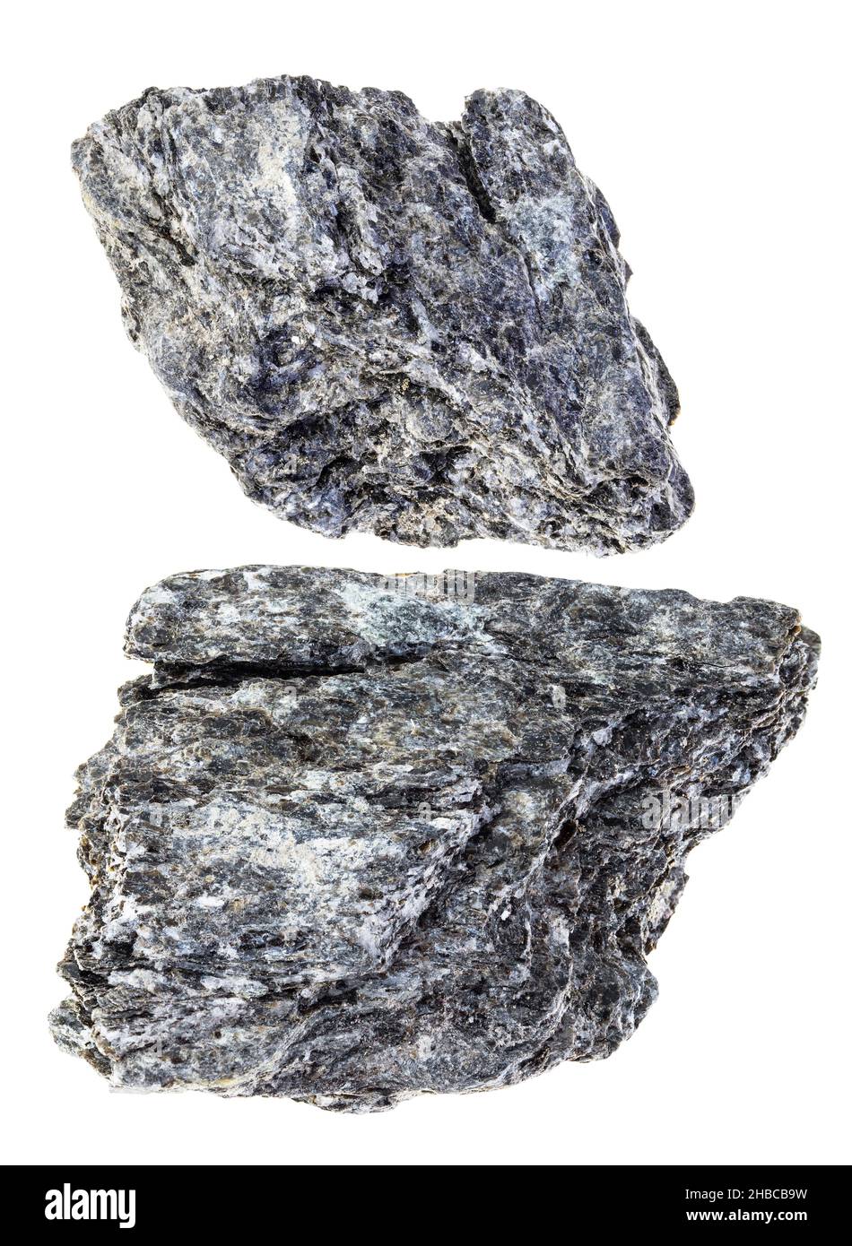 ensemble de pierres schistes à biotite de quartz découpées sur fond blanc Banque D'Images