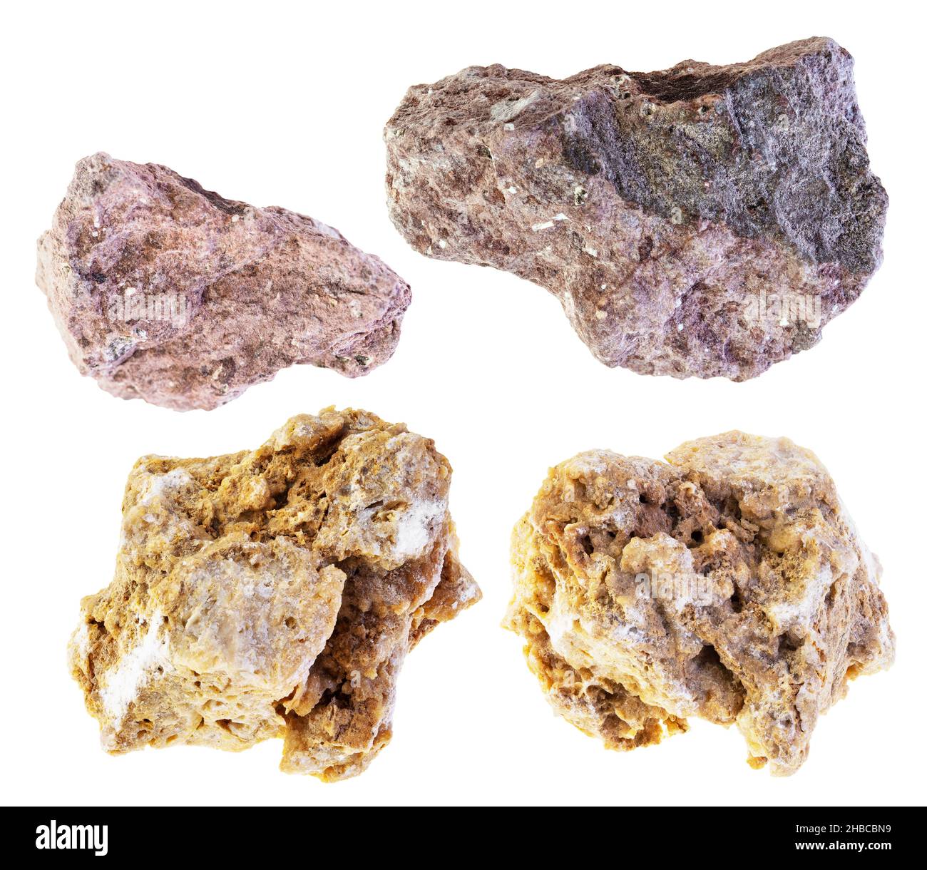 Ensemble de plusieurs pierres Tuff découpe sur fond blanc Banque D'Images