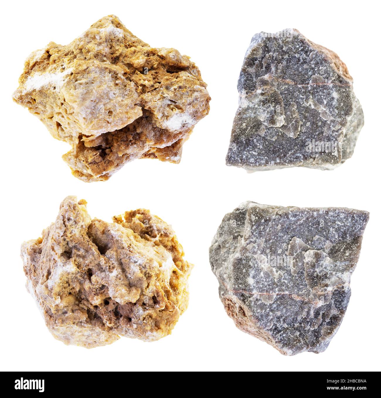 ensemble de plusieurs pierres de travertin découpe sur fond blanc Banque D'Images