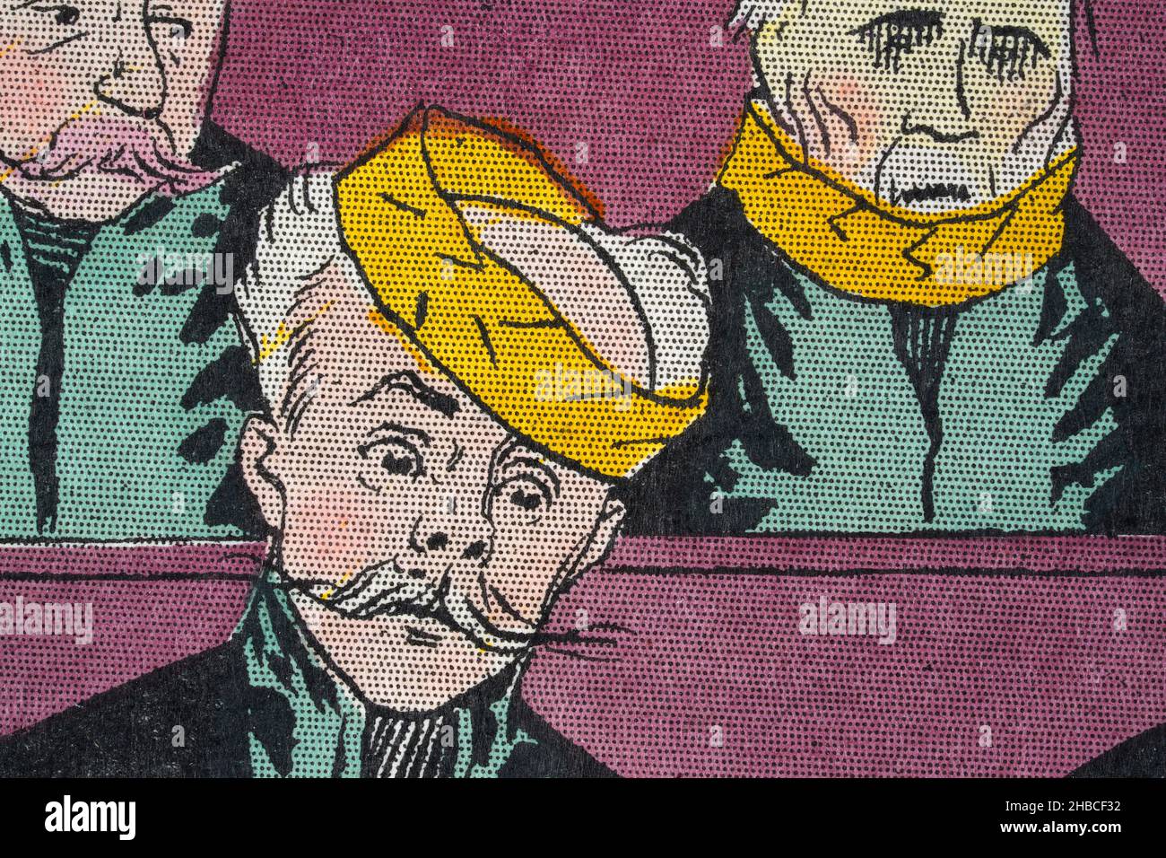 Homme mûr surpris, moustache en guidon, pop art, détail d'une illustration de Henry Gerbault, 1890s ans, français Banque D'Images