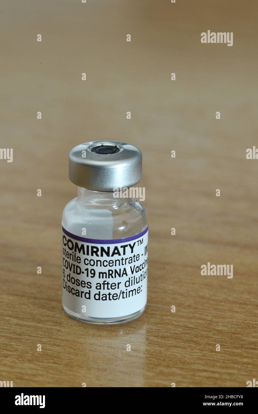 Une bouteille du concentré de vaccin Covid-19 de Pfizer utilisée pendant l'éclosion de la maladie de Delta en Nouvelle-Zélande Banque D'Images