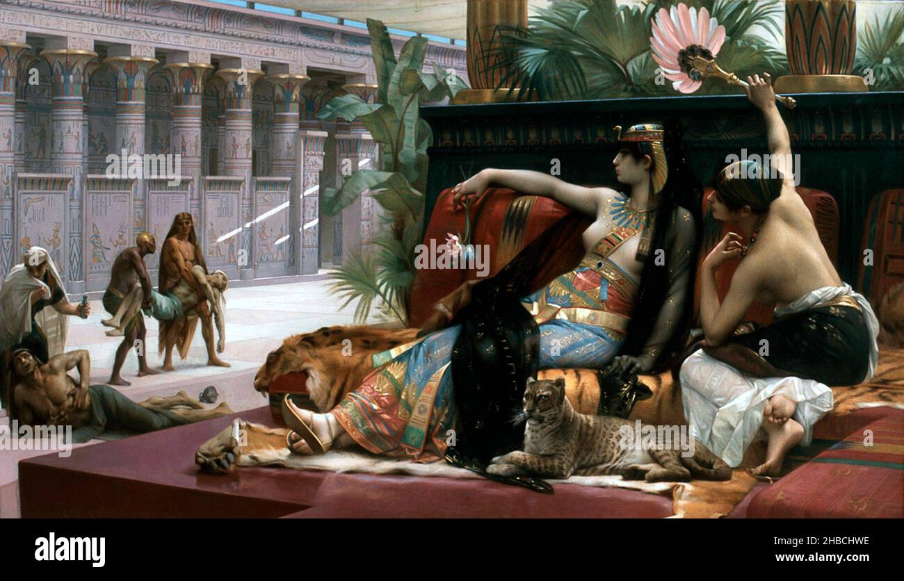 Un tableau de Cléopâtre observant les poisons testés sur les prisonniers condamnés Banque D'Images