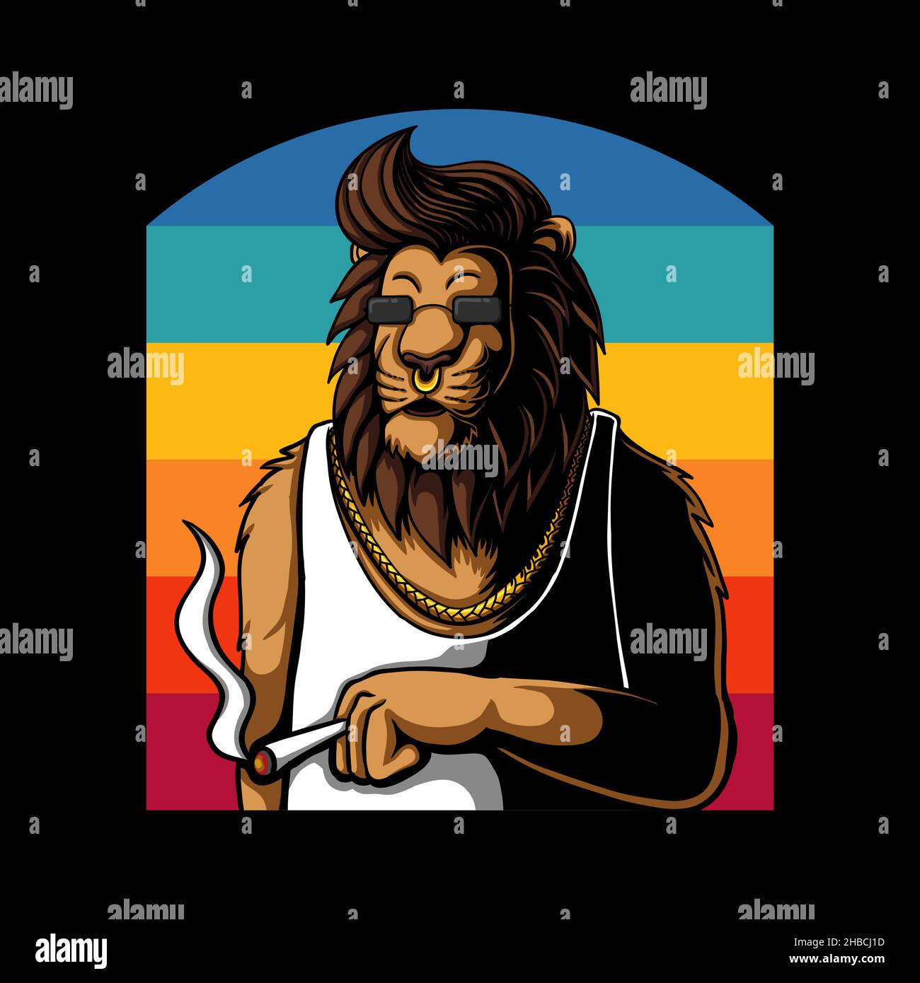 Lion relaxant tout en fumant illustration vectorielle rétro Illustration de Vecteur