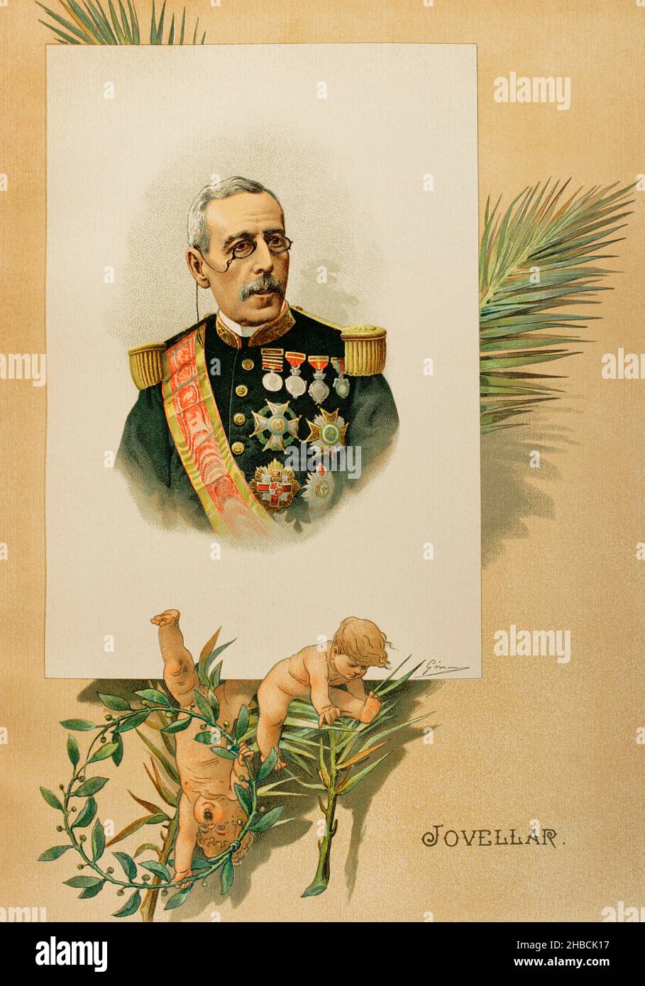 Joaquín Jovellar y Soler (1818-1892).Général et politicien espagnol.Président du gouvernement espagnol en 1875.Gouverneur et capitaine général de Cuba (1873-1874,1876-1878).Gouverneur général des Philippines de 1883 à 1885.Portrait.Chromolithography.'Historia général de España (Histoire générale de l'Espagne), par Miguel Morayta.Volume IXMadrid, 1896. Banque D'Images