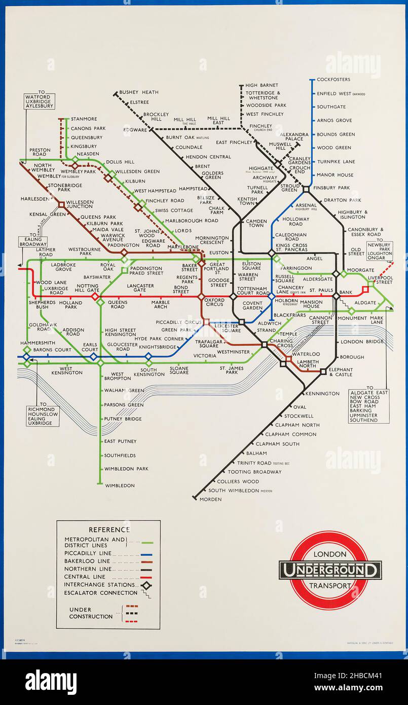 Harry Beck (Henry Charles Beck, 1902-1974) carte souterraine de Londres, 1933. Banque D'Images