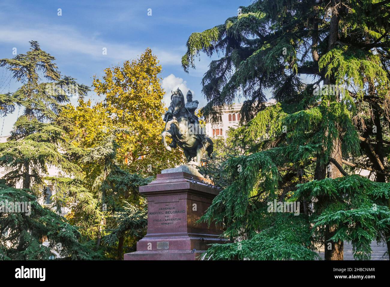 Monument du général argentin Manuel Belgrano (Buenos Aires 1770-1820), inauguré en 1927 à Piazza Tommaseo, Gênes, Ligurie, Italie Banque D'Images