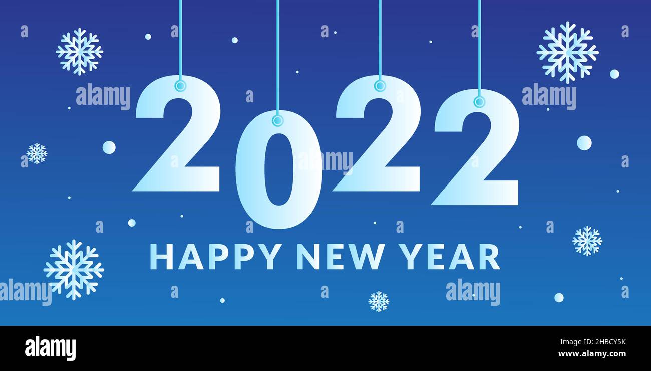 Bleu nuit concept de 2022 bannière de Web de bonne année avec flocons de neige ornement. Illustration de Vecteur