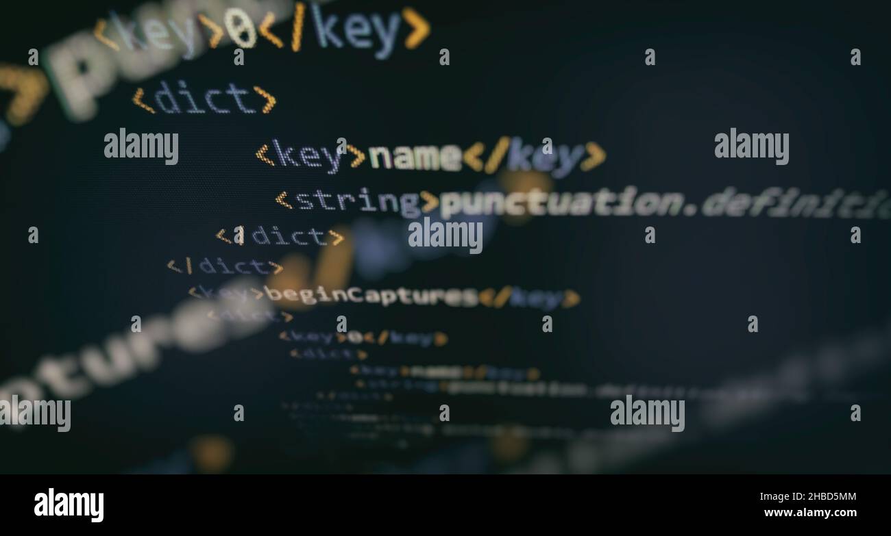 Optimisation SEO. Technologie moderne. Syntaxe PHP mise en évidence. Écriture des fonctions de programmation sur l'ordinateur portable. Tendance du Big Data et de l'Internet des objets. Banque D'Images
