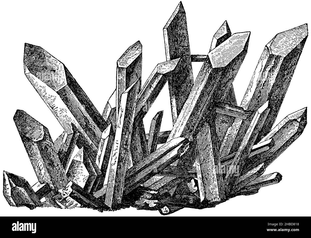 Groupe de cristaux de roche (quartz), , anonym (Evolution History book, 1890), Gruppe von Bergkristalen (Quarz), Groupe de cristeaux de roche (quartz) Banque D'Images