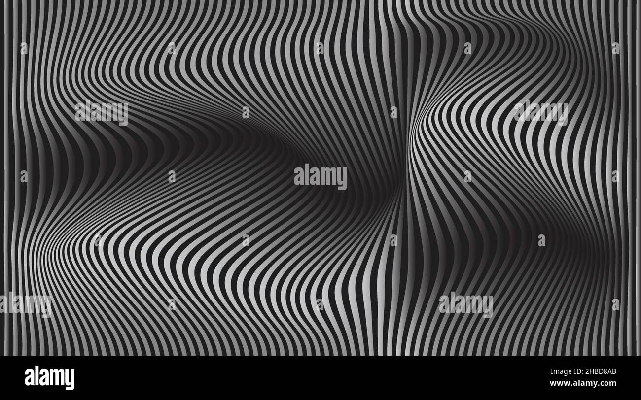 Arrière-plan des lignes de distorsion.Rayures distorses, motif moderne abstrait.Op art illusion vagues.Courbes Vector 3D.Surface dynamique Illustration de Vecteur