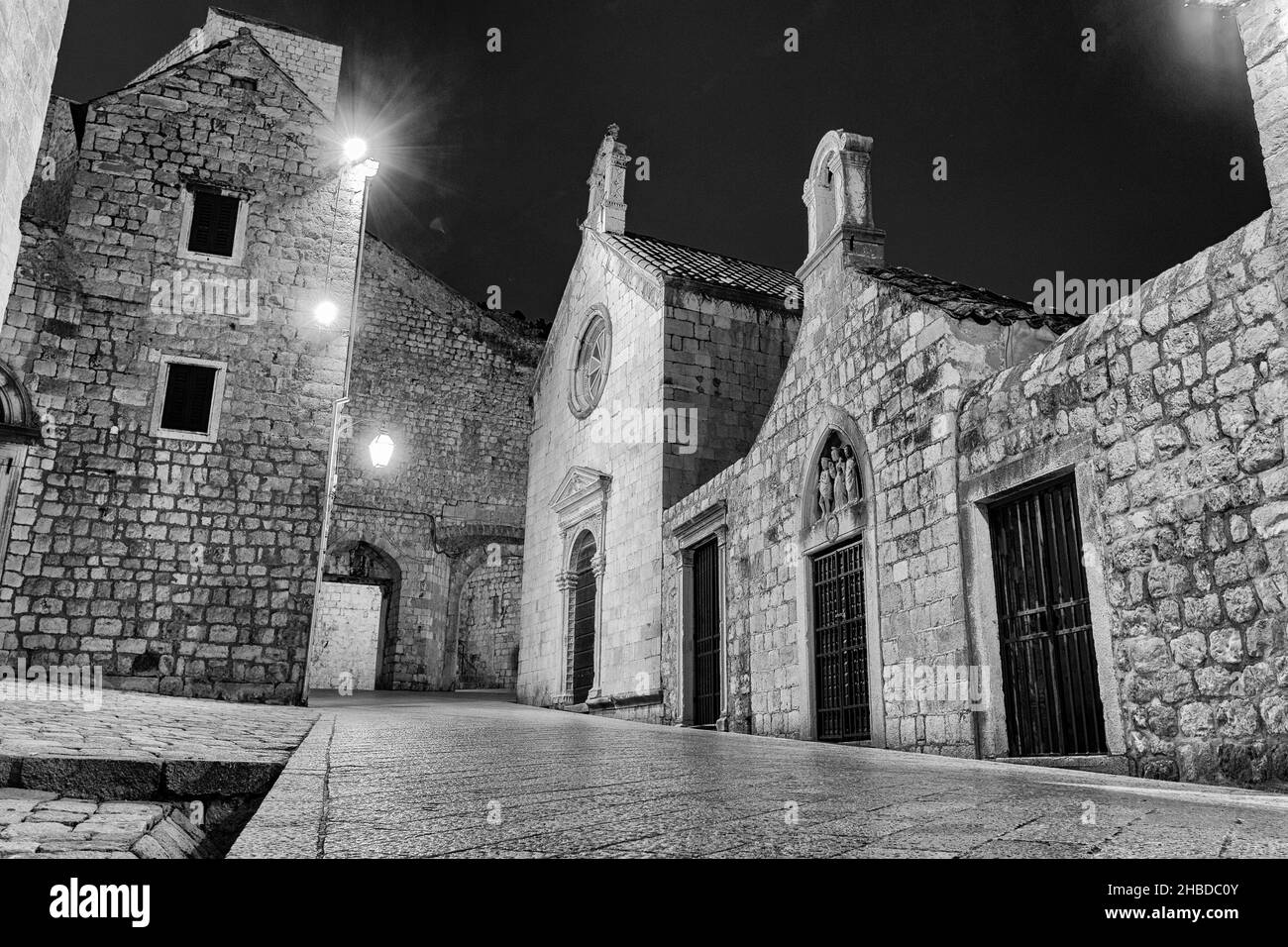 Photo noir et blanc de la rue à Dubrovnik, Croatie Banque D'Images