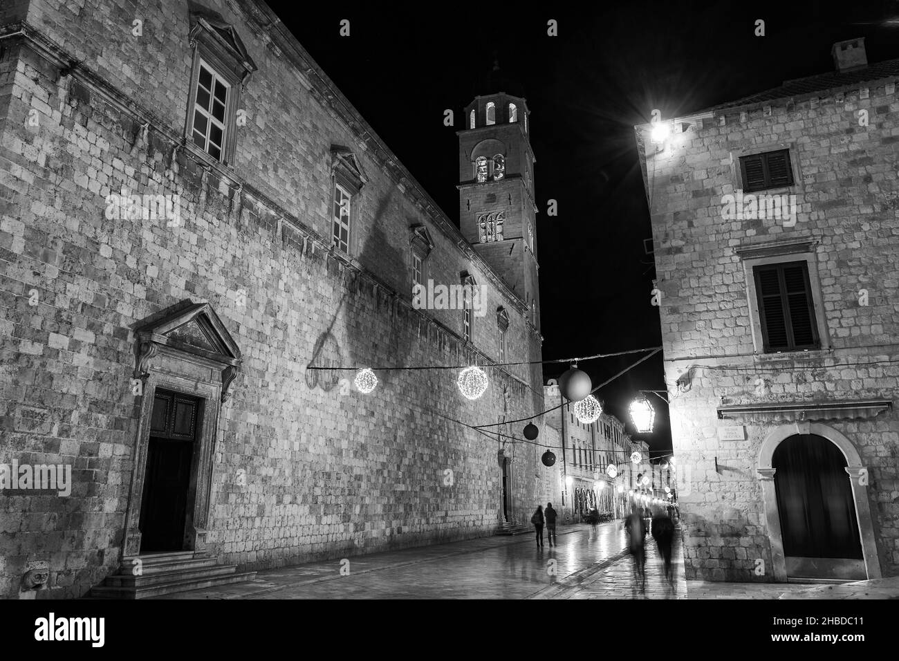 Photo noir et blanc de la rue à Dubrovnik, Croatie Banque D'Images
