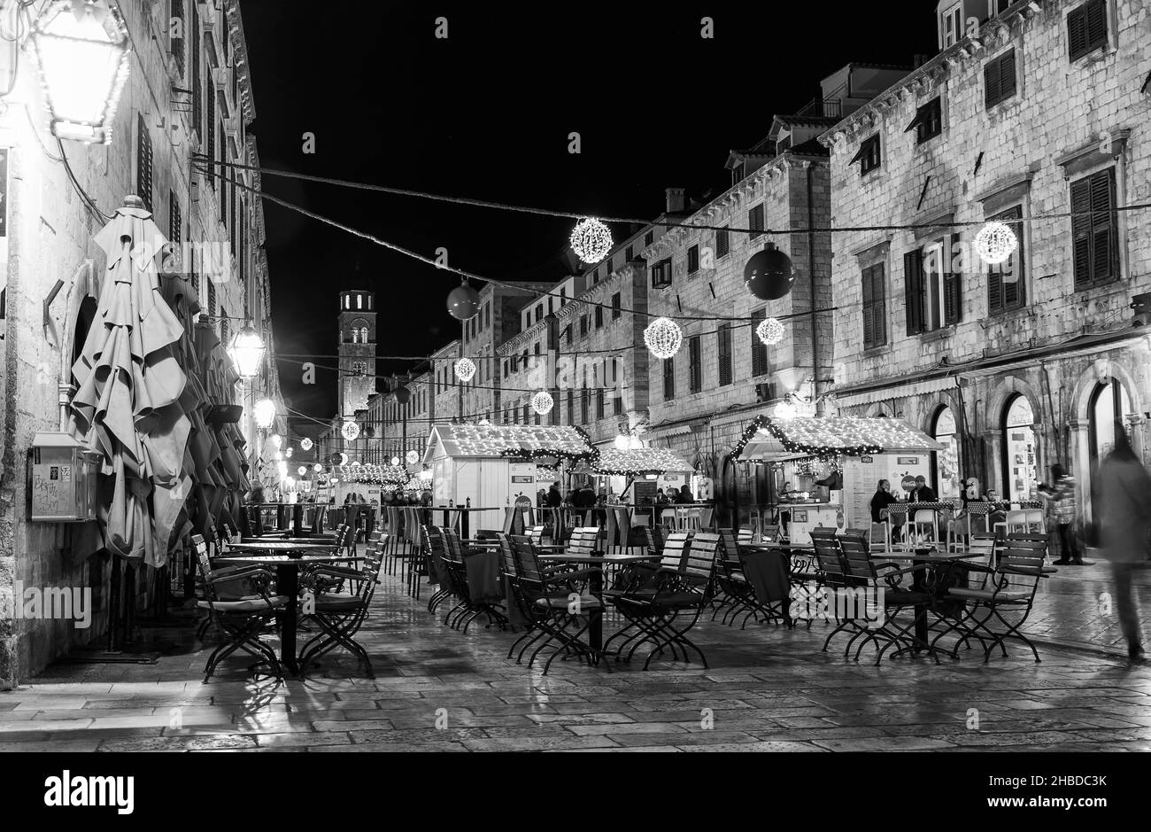 Photo noir et blanc de la rue à Dubrovnik, Croatie Banque D'Images