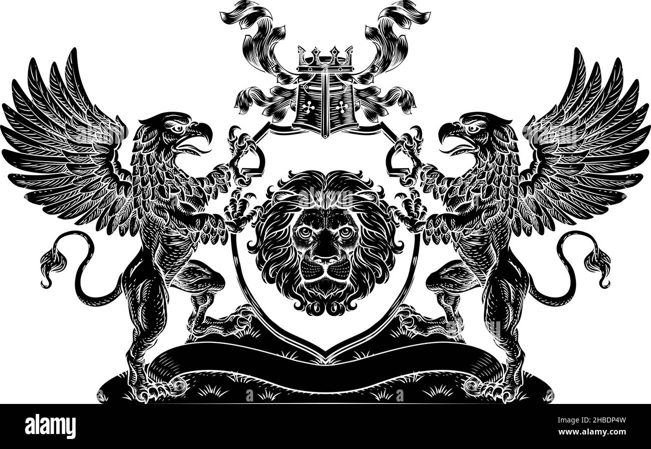 Crest Griffon Horse Coat of Arms Lion Royal Shield Illustration de Vecteur